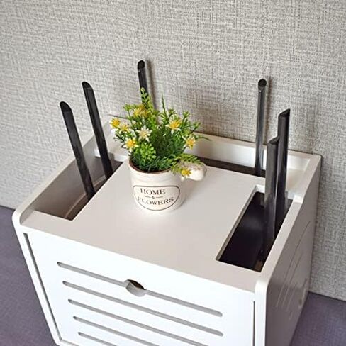 Wooden Router Storage Box Desktop Hider Rack WiFi Router Fenches Router Organizer Power Strip and Cable Management Storage Box in Saudi Arabia