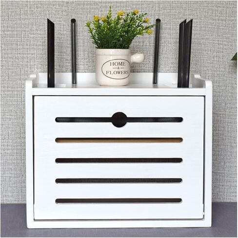 Wooden Router Storage Box Desktop Hider Rack WiFi Router Fenches Router Organizer Power Strip and Cable Management Storage Box in Saudi Arabia
