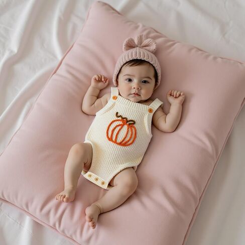 Newborn Baby Girl Halloween Outfit Pumpkin Knit Romper Overalls | Newborn Baby Girl Halloween Outfit Knit Sweater Pumpkin Embroidery Romper Overalls Sleeveless Jumpsuit Cute Clothes in Saudi Arabia
