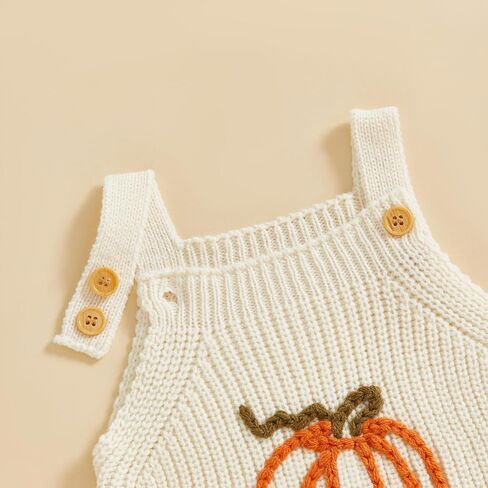Newborn Baby Girl Halloween Outfit Pumpkin Knit Romper Overalls | Newborn Baby Girl Halloween Outfit Knit Sweater Pumpkin Embroidery Romper Overalls Sleeveless Jumpsuit Cute Clothes in Saudi Arabia