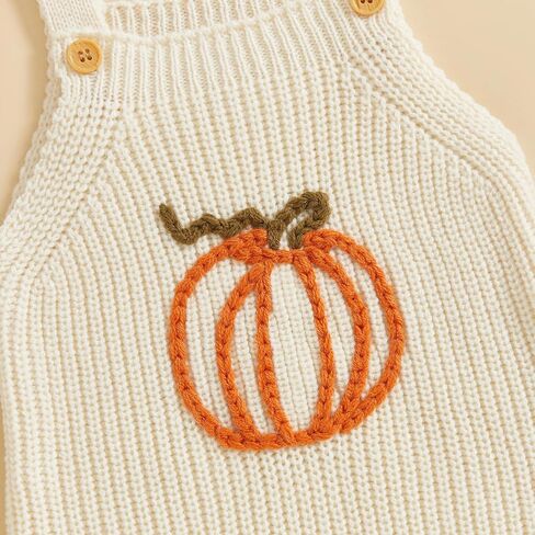Newborn Baby Girl Halloween Outfit Pumpkin Knit Romper Overalls | Newborn Baby Girl Halloween Outfit Knit Sweater Pumpkin Embroidery Romper Overalls Sleeveless Jumpsuit Cute Clothes in Saudi Arabia