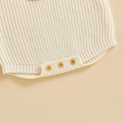 Newborn Baby Girl Halloween Outfit Pumpkin Knit Romper Overalls | Newborn Baby Girl Halloween Outfit Knit Sweater Pumpkin Embroidery Romper Overalls Sleeveless Jumpsuit Cute Clothes in Saudi Arabia