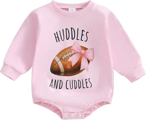 Sasaerucure Newborn Infant Baby Girl Game Day Outfit Huddles and Cuddles Football Baby Long Sleeve Romper Pink Bow Onesie in Saudi Arabia