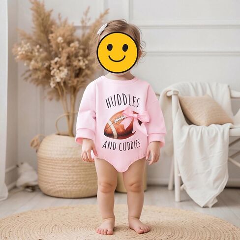 Sasaerucure Newborn Infant Baby Girl Game Day Outfit Huddles and Cuddles Football Baby Long Sleeve Romper Pink Bow Onesie in Saudi Arabia
