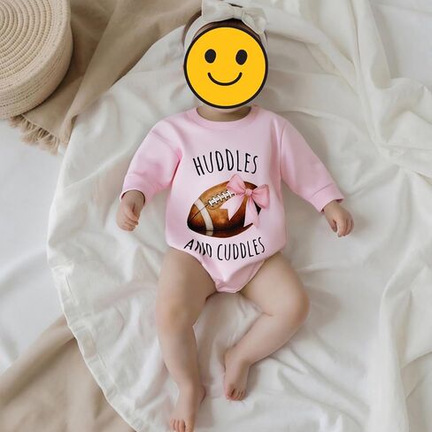 Sasaerucure Newborn Infant Baby Girl Game Day Outfit Huddles and Cuddles Football Baby Long Sleeve Romper Pink Bow Onesie in Saudi Arabia