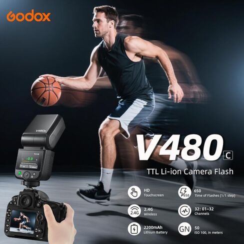 Flash Godox V480-O TTL Li-Ion Flash لأوليمبوس-GN50 الزناد اللاسلكي المدمج ، 2.0 "شاشة تعمل باللمس ، HSS 1/8000s ، 650 وميض كامل القوة ، 1.7S إعادة تدوير ، مصباح نمذجة LED لتصوير المنتجات البورتري in Saudi Arabia