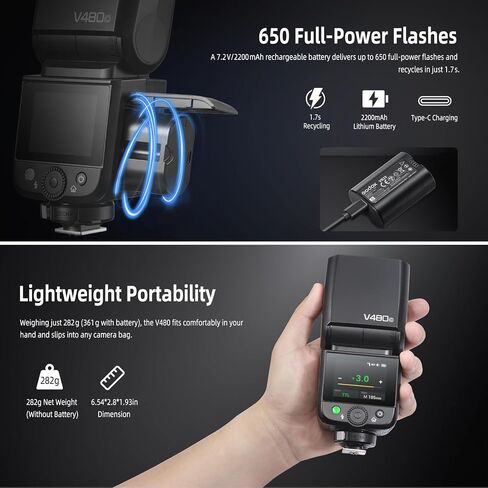 Flash Godox V480-O TTL Li-Ion Flash لأوليمبوس-GN50 الزناد اللاسلكي المدمج ، 2.0 "شاشة تعمل باللمس ، HSS 1/8000s ، 650 وميض كامل القوة ، 1.7S إعادة تدوير ، مصباح نمذجة LED لتصوير المنتجات البورتري in Saudi Arabia