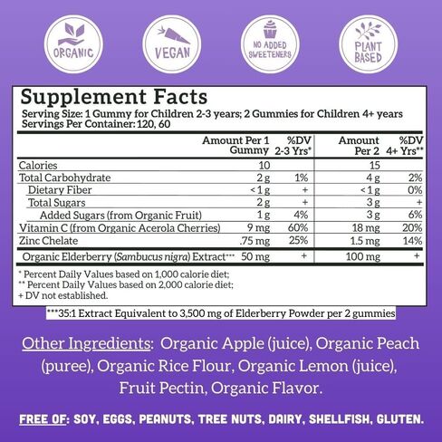 Llama Naturals Real Fruit Sambucus Elderberry Gummies for Kids | No Added Sugar Cane, Vegan, Organic Immune Support | Zinc & Natural Vitamin C | Children Immunity Boost | 60 ct (30 Day Supply) in Saudi Arabia