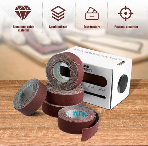 Emery Cloth Roll Assortment, 6 Grits, 1 Inch x 19.7 ft (6m) Sandpaper Roll | 150 240 320 400 600, Emery Cloth for Metal, Wood, Automotive and Furniture, Wet/Dry Abrasive Cloth with Dispenser in Saudi Arabia
