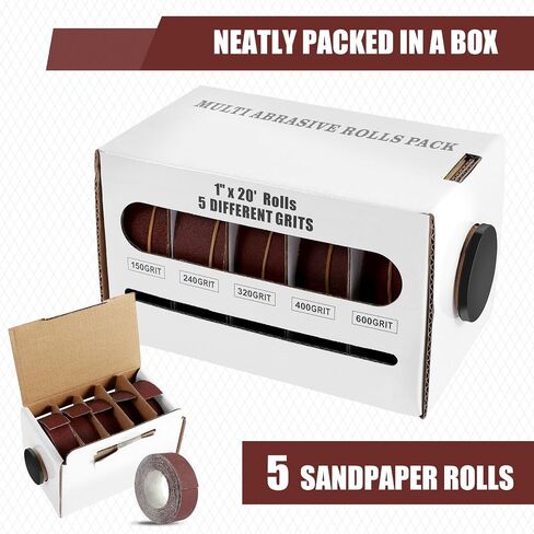 Emery Cloth Roll Assortment, 6 Grits, 1 Inch x 19.7 ft (6m) Sandpaper Roll | 150 240 320 400 600, Emery Cloth for Metal, Wood, Automotive and Furniture, Wet/Dry Abrasive Cloth with Dispenser in Saudi Arabia