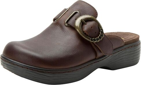 Alegria Women's Osmosis Open Back Wood Look Rocker Leather Clog Heel in Saudi Arabia