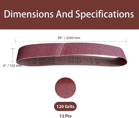 6x89 Inch Sanding Belts, 2 Pcs per Grit (6 Pcs Total) 60/80/120 Grits Aluminum Oxide Abrasive Belts Multi-Grit Assortment for Wood & Metal Sanding/Polishing, Fits Belt Sander in Kuwait