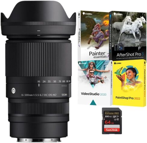 Sigma 16-300mm F3.5-6.7 DC OS Contemporary Lens (Sony E-Mount) Bundle with Software and 64GB Memory Card (3 Items) in Saudi Arabia