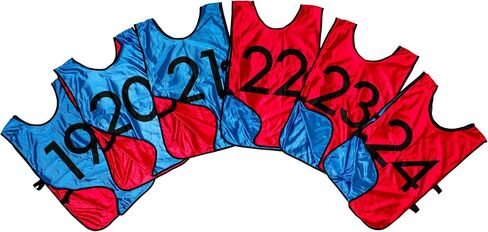 Pinnies - Reversible Numbered Practice Vest Pennies for Soccer, Basketball Scrimmages - Adults Kids (Large, 12 Pack (13-24), Red/Blue) in Kuwait