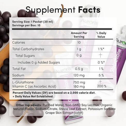 Aurora Nutrascience, Mega-Liposomal Glutathione+ Vitamin C, Immune System Support, Antioxidant, 750 mg per Serving, Gluten Free, Non-GMO, Sugar-Free, Organic Fruit Flavor, 16 fl oz (480 mL) in Saudi Arabia