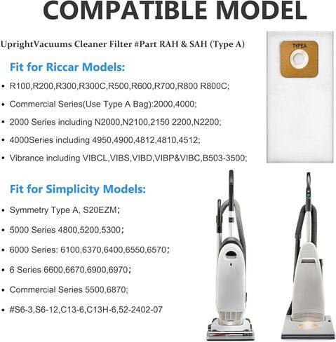 أكياس الفراغ من النوع A HEPA لـ Riccar لمعظم Vibrance/R-Series و Simplicity 5000/6000-استبدال RAH-6/SAH-6 ، ترشيح 5 طبقات ، 99.97 ٪ التقاط الغبار (6) in Kuwait