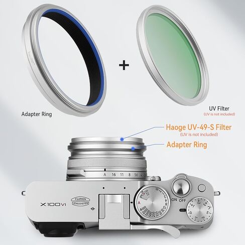 Haoge Lens Filter Adapter Ring for Fujifilm Fuji FinePix X100V Camera fit 49mm UV CPL ND Filter Lens Cap Replace Fujifilm AR-X100 Silver in Saudi Arabia