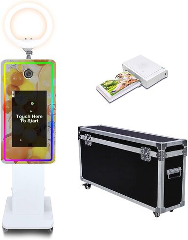 Mirror Photo Booth with 21.5" Touchscreen, APP Control & Instant Printing, Portable DSLR Photo Booth Includes RGB Ring Light & Flight Case for Wedding Parties Events (Photo Booth + Printer + Camera) in Saudi Arabia