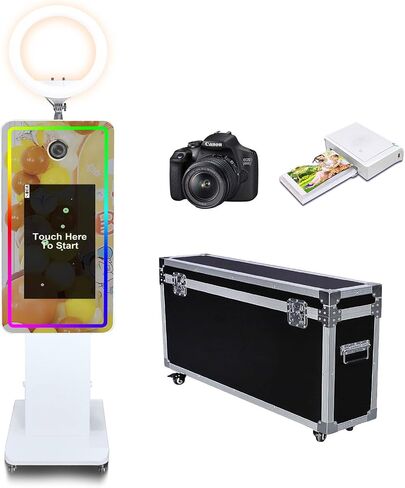 Mirror Photo Booth with 21.5" Touchscreen, APP Control & Instant Printing, Portable DSLR Photo Booth Includes RGB Ring Light & Flight Case for Wedding Parties Events (Photo Booth + Printer + Camera) in Saudi Arabia