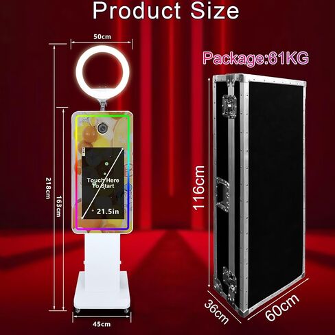 Mirror Photo Booth with 21.5" Touchscreen, APP Control & Instant Printing, Portable DSLR Photo Booth Includes RGB Ring Light & Flight Case for Wedding Parties Events (Photo Booth + Printer + Camera) in Saudi Arabia