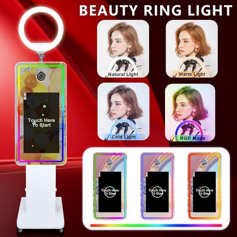 Mirror Photo Booth with 21.5" Touchscreen, APP Control & Instant Printing, Portable DSLR Photo Booth Includes RGB Ring Light & Flight Case for Wedding Parties Events (Photo Booth + Printer + Camera) in Saudi Arabia