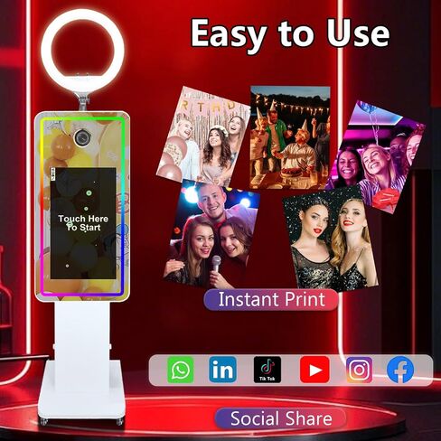 Mirror Photo Booth with 21.5" Touchscreen, APP Control & Instant Printing, Portable DSLR Photo Booth Includes RGB Ring Light & Flight Case for Wedding Parties Events (Photo Booth + Printer + Camera) in Saudi Arabia