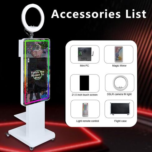 Mirror Photo Booth with 21.5" Touchscreen, APP Control & Instant Printing, Portable DSLR Photo Booth Includes RGB Ring Light & Flight Case for Wedding Parties Events (Photo Booth + Printer + Camera) in Saudi Arabia