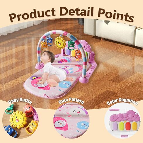 Alive Lovely Baby Gyms Play Mats, Musical Activity Center Baby Piano Gym Mat, Music and Lights Tummy Time Padded Mat for Newborn Newborn 0 to 3 6 9 12 Months in Saudi Arabia