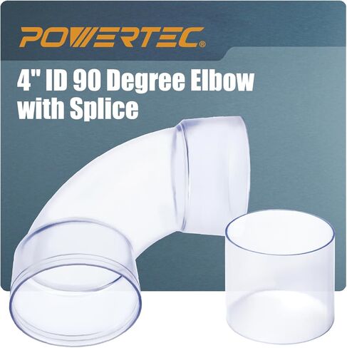 POWERTEC 70309V 4 بوصة معرف 90 درجة لكل الكوع لأنابيب جمع الغبار 4 "OD ، محولات وتجهيزات مع لصق لموصل خرطوم الغبار 4 بوصة (واضح) ، مجموعة واحدة in Kuwait