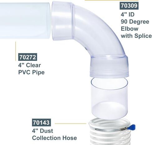 POWERTEC 70309V 4 بوصة معرف 90 درجة لكل الكوع لأنابيب جمع الغبار 4 "OD ، محولات وتجهيزات مع لصق لموصل خرطوم الغبار 4 بوصة (واضح) ، مجموعة واحدة in Kuwait