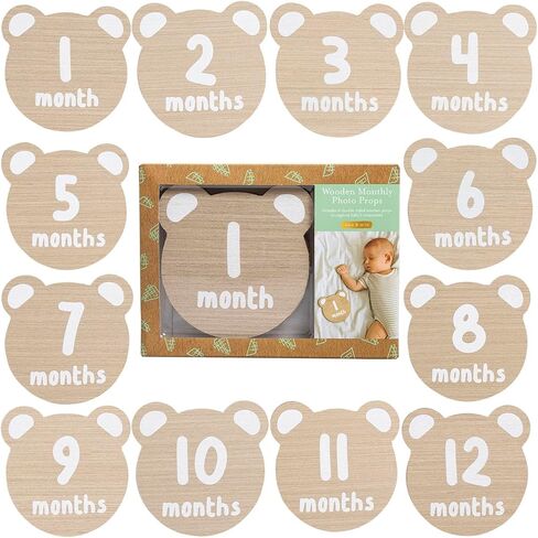 Kate & Milo Wooden Baby Monthly Milestone Photo Props, Round Discs with Classic Cursive Script, Double-Sided Photo Markers for Baby Announcements and Growth Pictures, 1-12 Months in Saudi Arabia