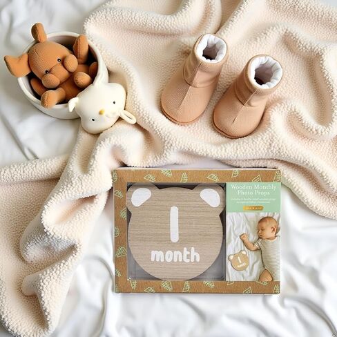 Kate & Milo Wooden Baby Monthly Milestone Photo Props, Round Discs with Classic Cursive Script, Double-Sided Photo Markers for Baby Announcements and Growth Pictures, 1-12 Months in Saudi Arabia