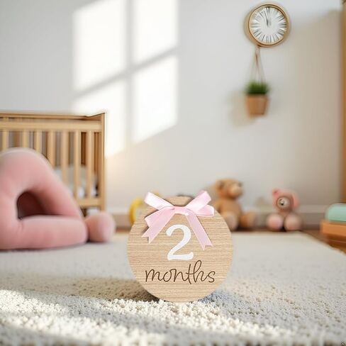 Kate & Milo Wooden Baby Monthly Milestone Photo Props, Round Discs with Classic Cursive Script, Double-Sided Photo Markers for Baby Announcements and Growth Pictures, 1-12 Months in Saudi Arabia