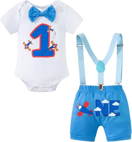 Yruiz Baby Boy Animal Forest Theme 1st Birthday Outfit Romper Shorts Set Bow Tie Suspenders Set in Kuwait
