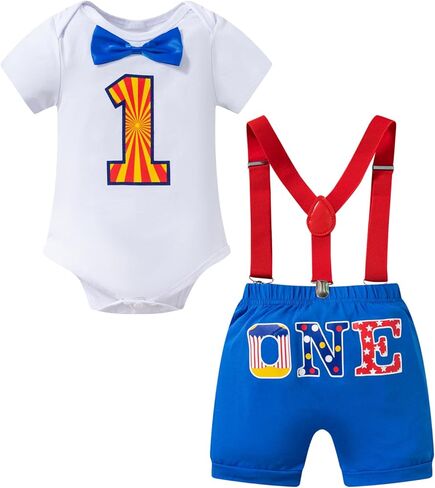Yruiz Baby Boy Animal Forest Theme 1st Birthday Outfit Romper Shorts Set Bow Tie Suspenders Set in Kuwait