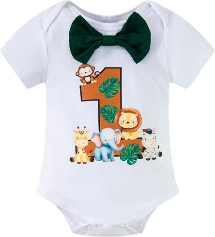 Yruiz Baby Boy Animal Forest Theme 1st Birthday Outfit Romper Shorts Set Bow Tie Suspenders Set in Kuwait