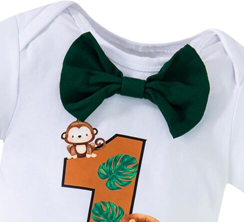 Yruiz Baby Boy Animal Forest Theme 1st Birthday Outfit Romper Shorts Set Bow Tie Suspenders Set in Kuwait