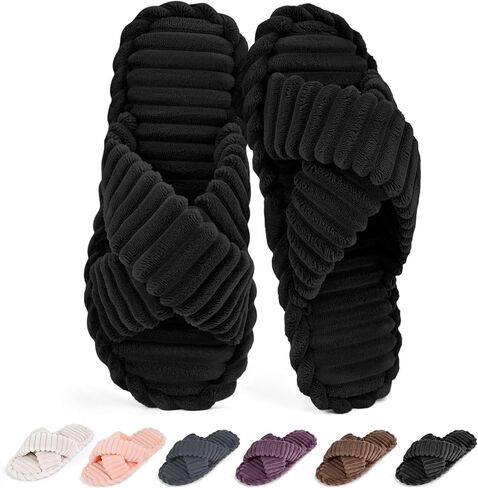 Zooron Open Toe Tee Slippers for Women Slippers Cross Cross Band Slip Memory Foam Slip on Plush House Shoes Indoor Outdoor Slide Slide in Kuwait