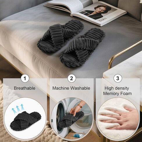 Zooron Open Toe Tee Slippers for Women Slippers Cross Cross Band Slip Memory Foam Slip on Plush House Shoes Indoor Outdoor Slide Slide in Kuwait