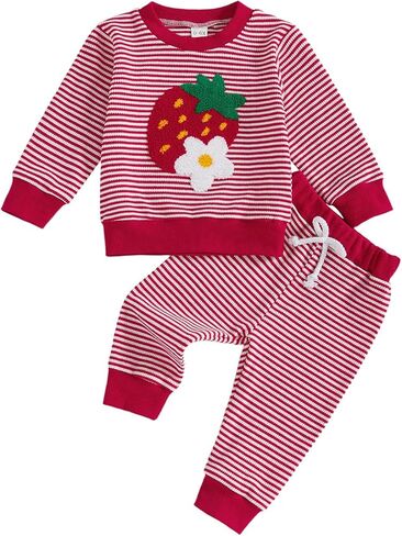 Strawberry Knit Baby Outfit Toddler Girl Strawberry Sweater Striped Knitted Pants and Top Set Fall Winter Clothes in Kuwait