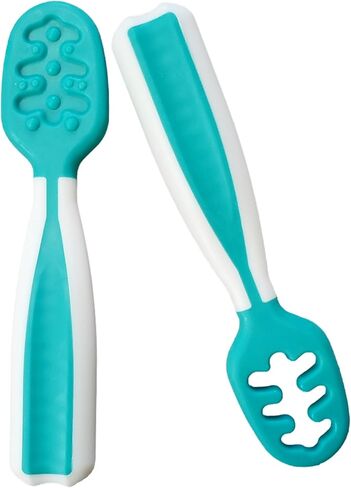 Baby Spoons, Silicone Pre-Spoons for Kids Aged 6+ Months - First and Second Stage Feed, Baby Led Weaning, Teething, Infant Feeding - Toddler Utensils - Set of 2 Spoons, Teal/White in Saudi Arabia
