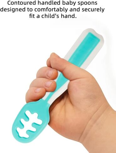 Baby Spoons, Silicone Pre-Spoons for Kids Aged 6+ Months - First and Second Stage Feed, Baby Led Weaning, Teething, Infant Feeding - Toddler Utensils - Set of 2 Spoons, Teal/White in Saudi Arabia
