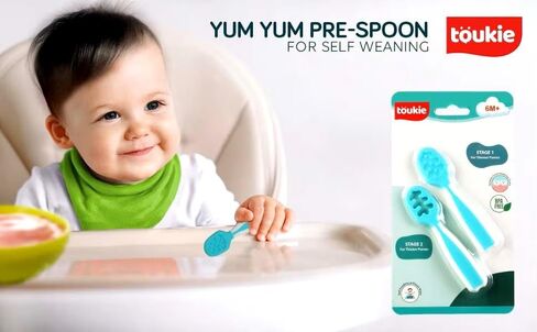 Baby Spoons, Silicone Pre-Spoons for Kids Aged 6+ Months - First and Second Stage Feed, Baby Led Weaning, Teething, Infant Feeding - Toddler Utensils - Set of 2 Spoons, Teal/White in Saudi Arabia