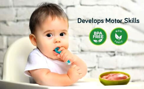 Baby Spoons, Silicone Pre-Spoons for Kids Aged 6+ Months - First and Second Stage Feed, Baby Led Weaning, Teething, Infant Feeding - Toddler Utensils - Set of 2 Spoons, Teal/White in Saudi Arabia