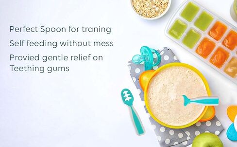 Baby Spoons, Silicone Pre-Spoons for Kids Aged 6+ Months - First and Second Stage Feed, Baby Led Weaning, Teething, Infant Feeding - Toddler Utensils - Set of 2 Spoons, Teal/White in Saudi Arabia