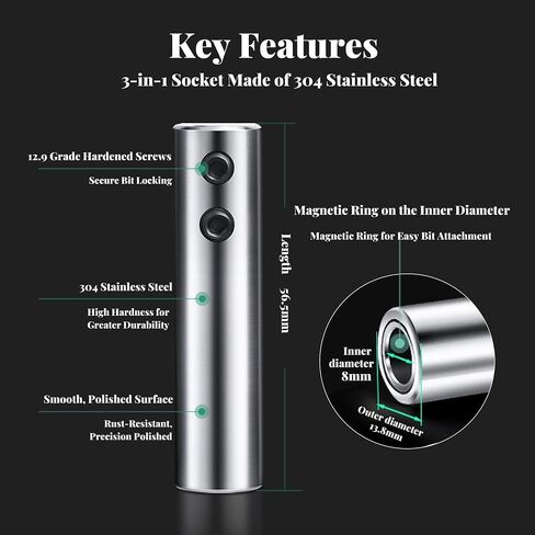 3-in-1 Magnetic Screw Guide for Woodworking – Extension Sleeve for Long Wood Screws – Compatible with All Bits – Ideal for DIY Furniture Assembly & Carpentry in Saudi Arabia