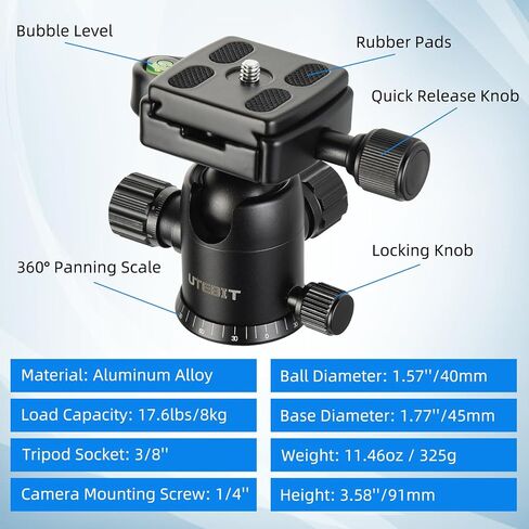 Utebit 40mm رأس كرات ترايبود معدني مع كاميرا سرعان ما تحول كرة الكاميرا 260 درجة. in Kuwait