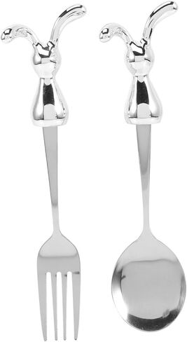 2pcs Rabbit Shaped Boys and Girls Fork Spoon Stainless Steel Boy Girl Eating Utensils Comfortable to Hold in Saudi Arabia