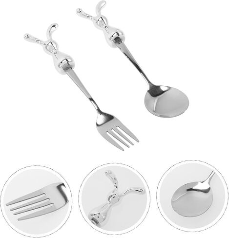 2pcs Rabbit Shaped Boys and Girls Fork Spoon Stainless Steel Boy Girl Eating Utensils Comfortable to Hold in Saudi Arabia