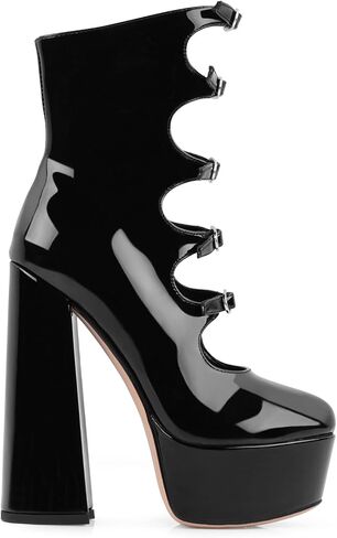 أحذية Fancyqueen Goth الكاحل أحذية منصة للنساء براءات اختراع حزام جلدي حزام أسود مكتنزة الكعب العالي للنساء Zipper القوطية لوليتا أحذية الراحة in Kuwait